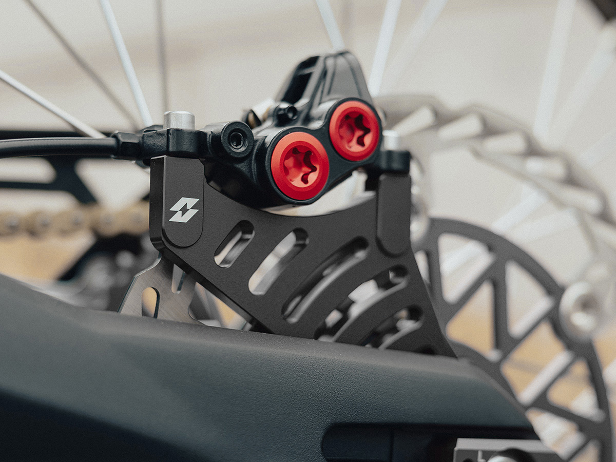 Full-E Charged Rear Brake Caliper Bracket for Talaria / Light Bee 250mm Oversize Brake Disc Black