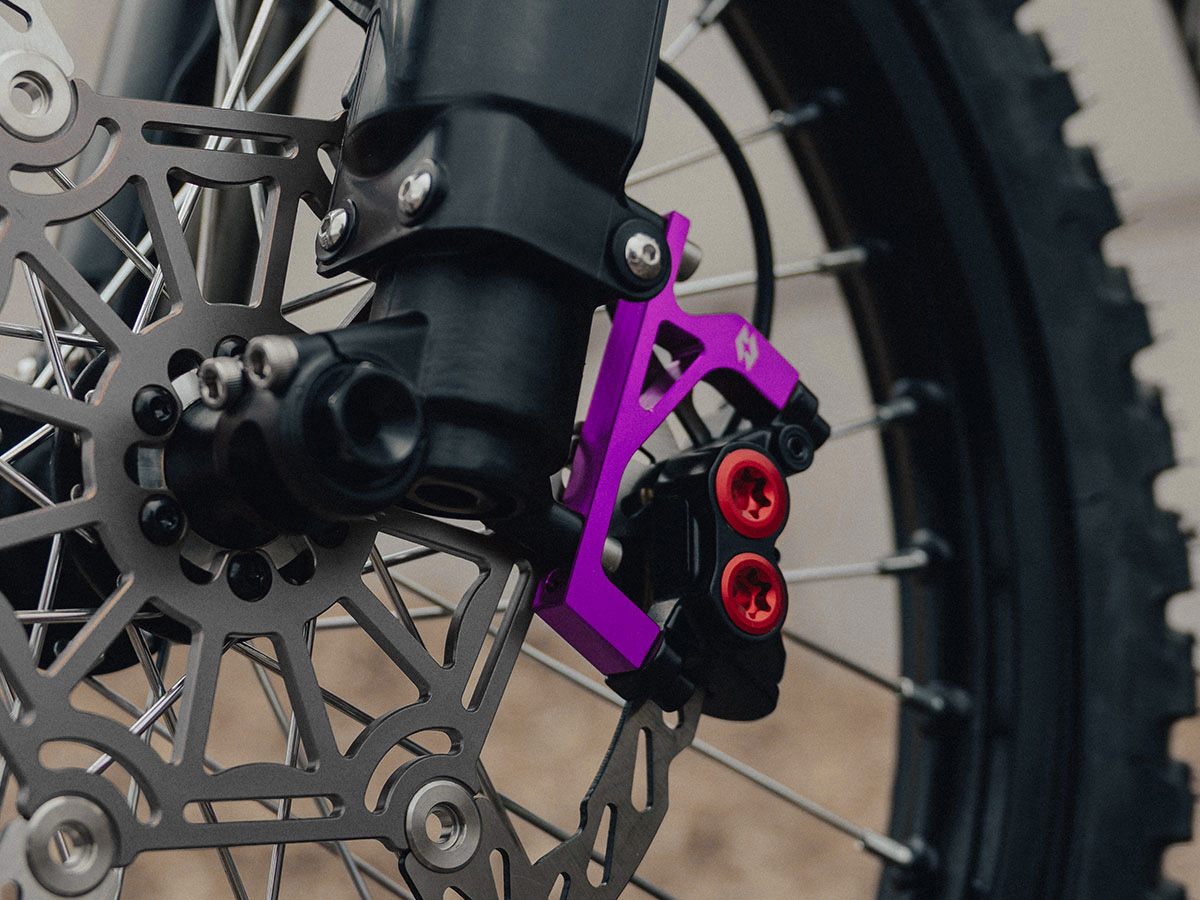 Full-E Charged Front Brake Caliper Bracket for 250mm Oversized Disc Purple
