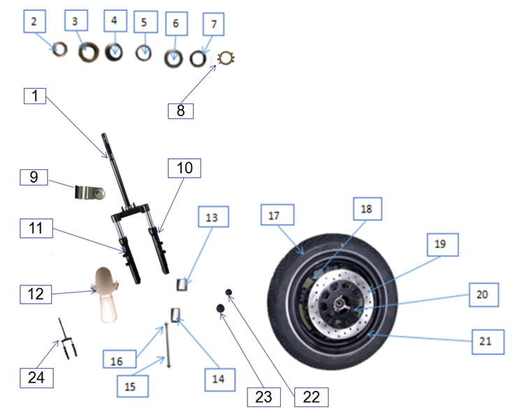 FRONT FORK/FRONT WHEEL ASSEMBLY