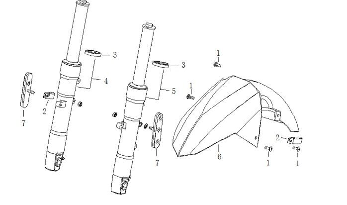FRONT FORK AND MUDGUARD