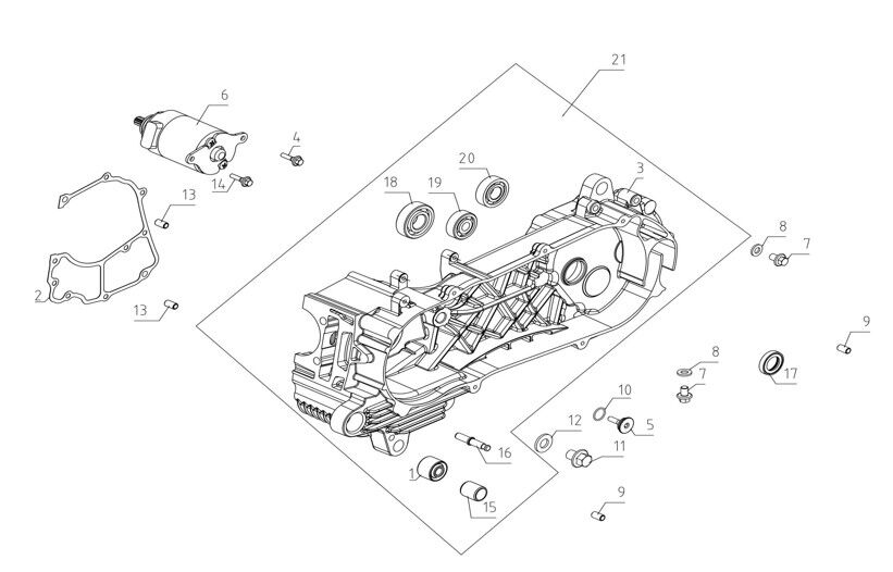 LEFT CRANKCASE/STARTER MOTOR