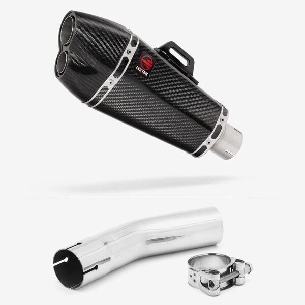 Lextek Carbon Fibre XP13C 210mm Exhaust with Link Pipe for Lexmoto LXR 125 & 380