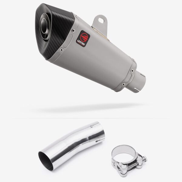 Lextek Matt Stainless Steel XP10 210mm Exhaust with Link Pipe for Kawasaki Ninja 400 & Z400 (18-24)