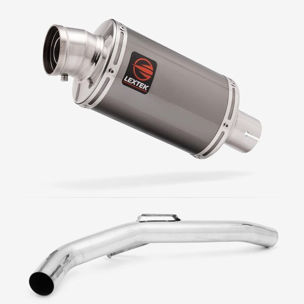 Lextek Smoked Stainless Steel OP15 200mm Exhaust with Link Pipe for Triumph Explorer 1200 (12-18)