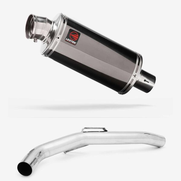 Lextek Smoked Stainless Steel OP16 250mm Exhaust with Link Pipe for Triumph Explorer 1200 (12-18)