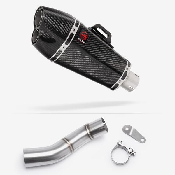 Lextek Carbon Fibre XP13C 210mm Exhaust with Link Pipe for Triumph Street Triple 765 (17-23)