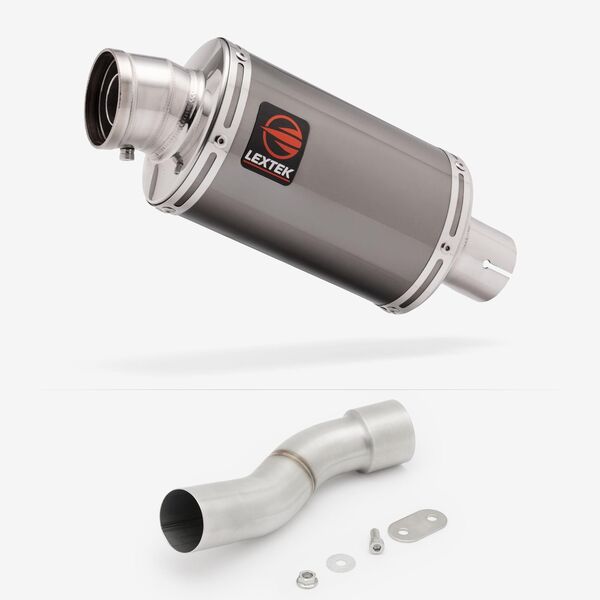 Lextek Smoked Stainless Steel OP15 200mm Exhaust with Link Pipe for Ducati Monster 821/1200 (14-21)