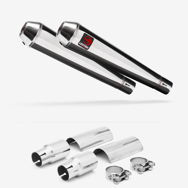 Lextek Polished Stainless Steel AC1 350mm Exhaust with Link Pipe for Royal Enfield Interceptor 650