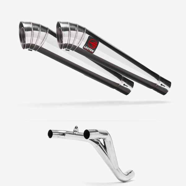 Lextek Polished Stainless Steel MP4 300mm Twin Underseat with Link Pipe