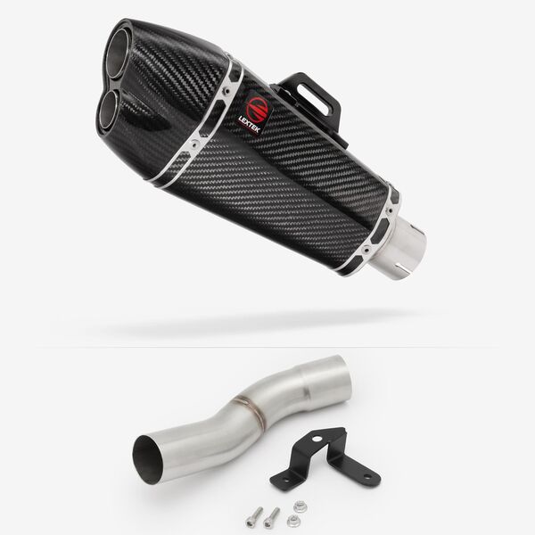 Lextek Carbon Fibre XP13C 210mm Exhaust with Low Level Link Pipe for Ducati Scrambler 1100 (18-20)