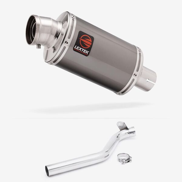 Lextek OP15 Dark Tint Stainless Exhaust 200mm with Link Pipe for Triumph Tiger 1050 Sport (13-20)