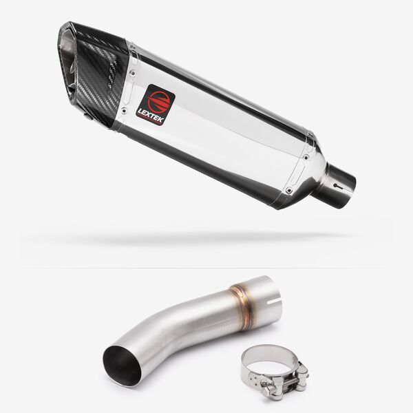 Lextek Polished Stainless Steel SP4 300mm Exhaust with Link Pipe for Suzuki SV650 (03-15)