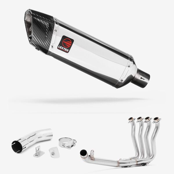 Lextek Polished Stainless Steel SP4 300mm Exhaust with Link Pipe for Suzuki GSX-S 1000 F (15-20)