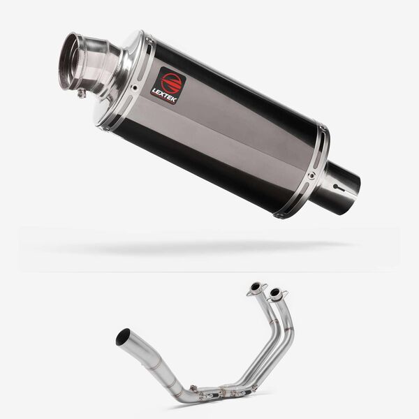 Lextek Smoked Stainless Steel OP16 250mm Exhaust System for Yamaha YZF R3/MT-03 (15-24)