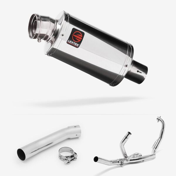 Lextek Polished Stainless Steel OP4 200mm Exhaust System for Suzuki SV650 (99-02)