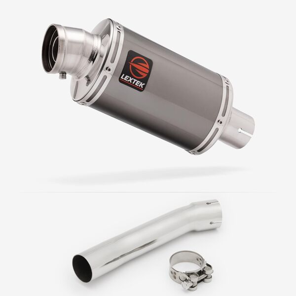 Lextek Smoked Stainless Steel OP15 200mm Exhaust with Link Pipe for Suzuki SV650 (99-02)