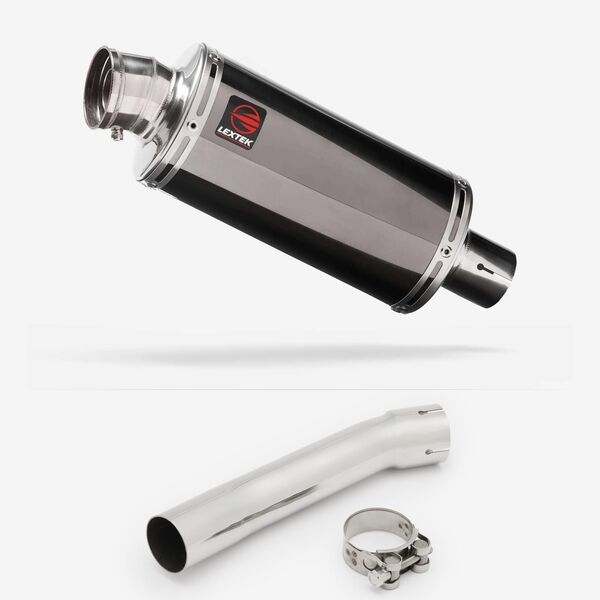 Lextek Smoked Stainless Steel OP16 250mm Exhaust with Link Pipe for Suzuki SV650 (99-02)