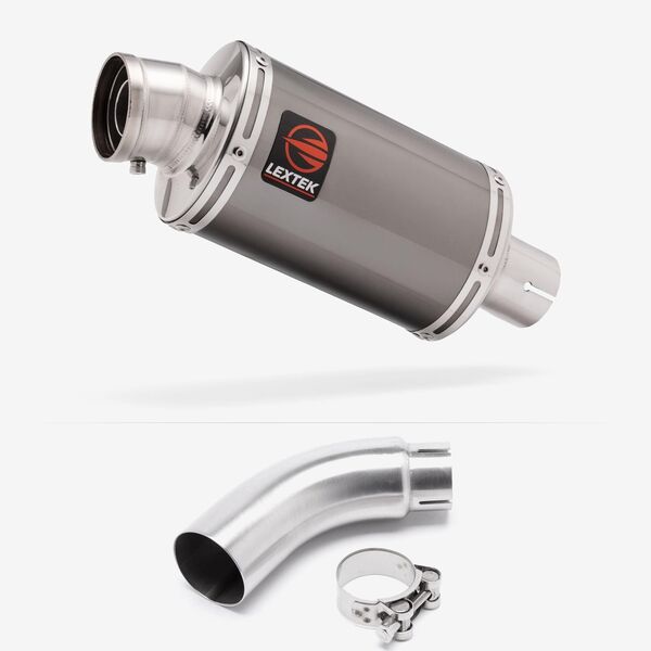 Lextek Smoked Stainless Steel OP15 200mm Exhaust with Link Pipe for Yamaha MT-03 (16-22)