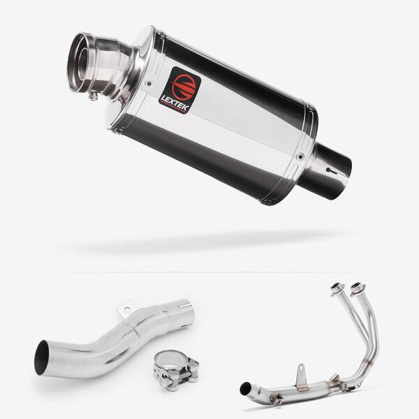 Lextek Polished Stainless Steel OP4 200mm Exhaust System for Honda CB500X (17-22) & CB500F (16-22)