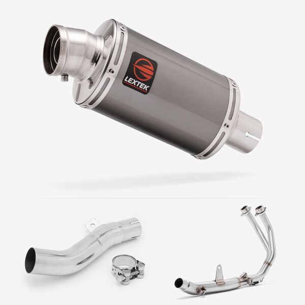 Lextek Smoked Stainless Steel OP15 200mm Exhaust System for Honda CB500X (17-22) & CB500F (16-22)
