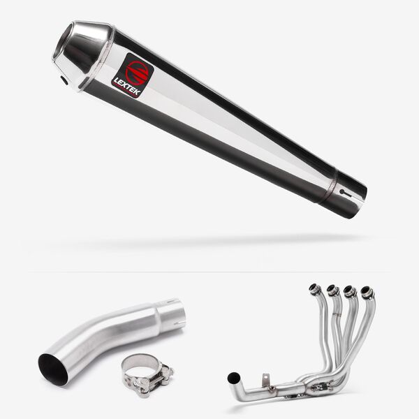 Lextek Polished Stainless Steel AC1 350mm Exhaust System for Suzuki GSX-S750 (17-23)