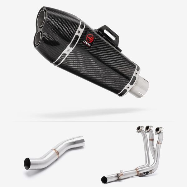Lextek Carbon Fibre XP13C 210mm Exhaust System with High Level Link Pipe for Yamaha MT-09 (21-24)