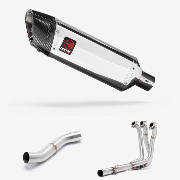 Lextek Polished Stainless Steel SP4 300mm Exhaust System with High Level Link Pipe