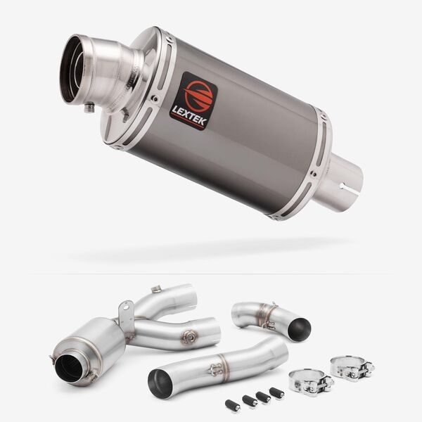 Lextek Smoked Stainless Steel OP15 200mm Exhaust with Link Pipe for Yamaha MT-10 (16-24)