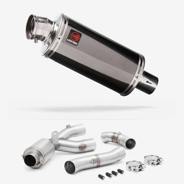 Lextek Smoked Stainless Steel OP16 250mm Exhaust with Link Pipe for Yamaha MT-10 (16-24)