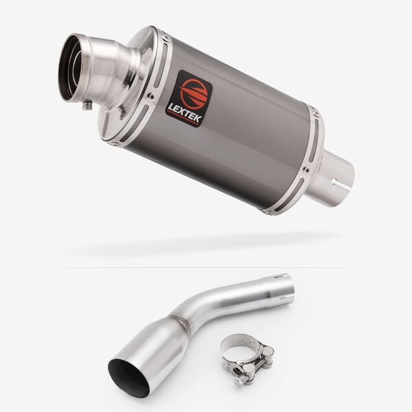 Lextek Smoked Stainless Steel OP15 200mm Exhaust with Link pipe for Kawasaki Z125 2018-2024