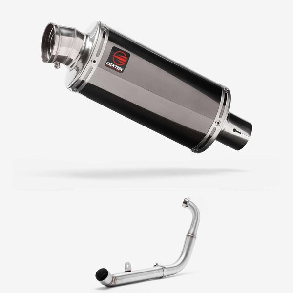 Lextek Smoked Stainless Steel OP16 250mm Exhaust System for Yamaha YZF-R125 / MT-125 (14-18)